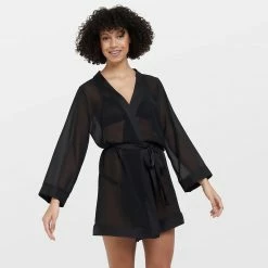 Bluebella Chiffon Kimono Black Nightwear