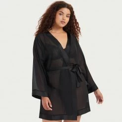 Bluebella Chiffon Kimono Black Nightwear