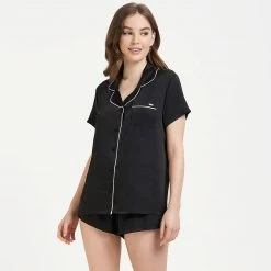 Bluebella Nightwear Abigail Shirt And Short Set Black/Pale Pink