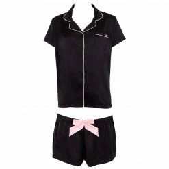 Bluebella Nightwear Abigail Shirt And Short Set Black/Pale Pink