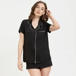 Bluebella Nightwear Abigail Shirt And Short Set Black/Pale Pink