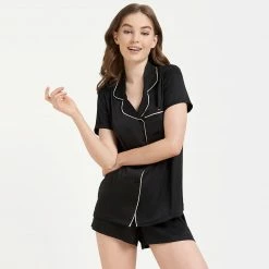 Bluebella Nightwear Abigail Shirt And Short Set Black/Pale Pink