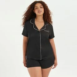 Bluebella Nightwear Abigail Shirt And Short Set Black/Pale Pink