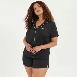 Bluebella Nightwear Abigail Shirt And Short Set Black/Pale Pink