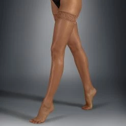 Bluebella Plain Leg/Lace Top Hold Ups Caramel Hosiery