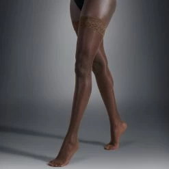 Bluebella Hosiery Plain Leg/Lace Top Hold Ups Caramel