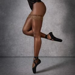 Bluebella Hosiery Plain Leg/Lace Top Hold Ups Caramel