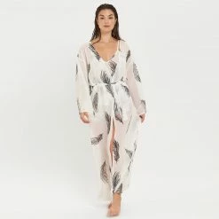 Bluebella Laurel Long Kimono White/Black Nightwear