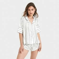 Bluebella Nightwear Alma Luxury Satin Short Pyjama Set White/Black