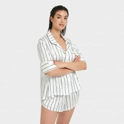 Bluebella Nightwear Alma Luxury Satin Short Pyjama Set White/Black