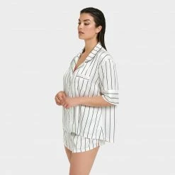 Bluebella Nightwear Alma Luxury Satin Short Pyjama Set White/Black
