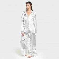 Bluebella Beau Luxury Satin Long Pyjama Set White/Black Nightwear