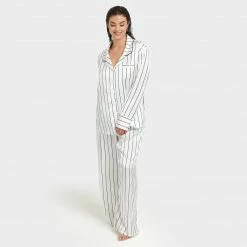Bluebella Beau Luxury Satin Long Pyjama Set White/Black Nightwear