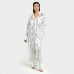 Bluebella Beau Luxury Satin Long Pyjama Set White/Black Nightwear