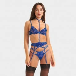 Bluebella Colette Suspender Harness Surf The Web Blue Lingerie
