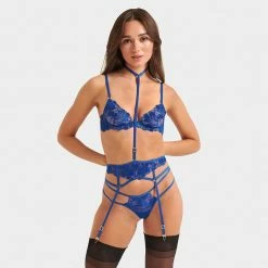 Bluebella Colette Suspender Harness Surf The Web Blue Lingerie
