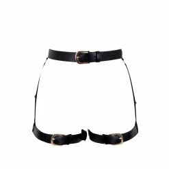 Bluebella Zadie Faux Leather Thigh Harness Black/Gold Lingerie